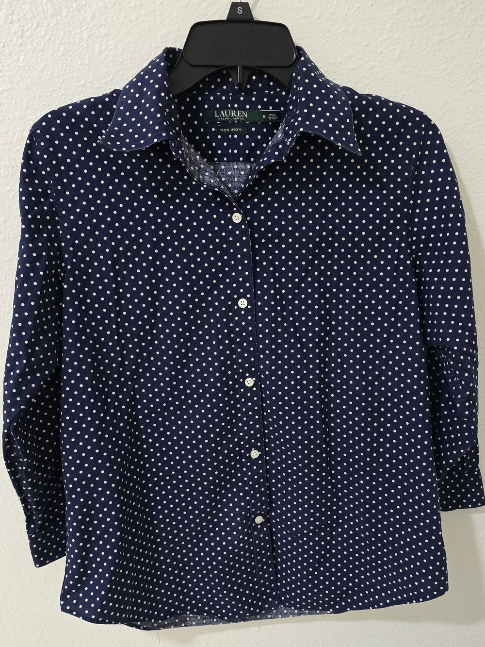 Ralph Lauren Navy Polka Dot Button-Front Blouse